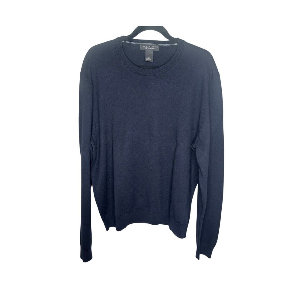 Bloomingdale's 100% Merino Wool Sweater XL Mens Dark Navy Blue Crew Neck Knit